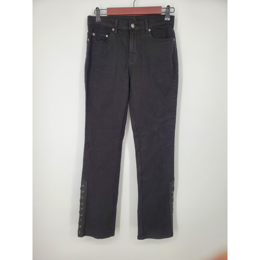 Vintage 90s Y2k D2 side lace up Black Jeans Pants Bootcut Size 2 Diane Gilman